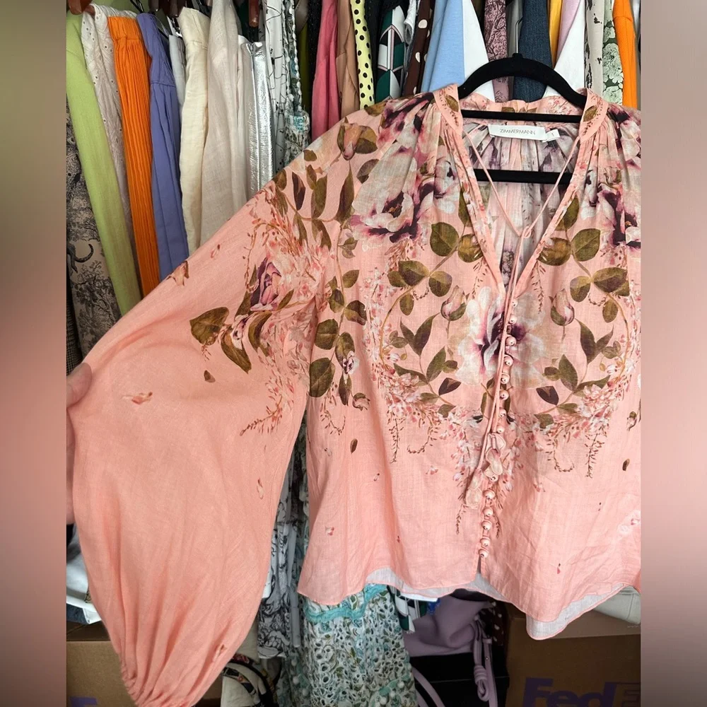 SOLD!! Zimmermann Women's Rosa Floral Tie-Neck Blouse Size 1 US 6-8 New - Picture 11 of 16